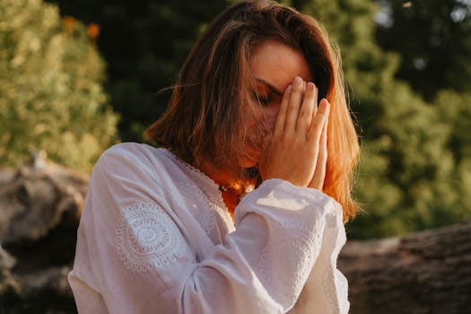 relaxed woman meditating in a serene setting