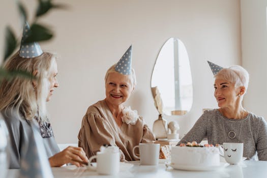 elderly woman smiling with friends