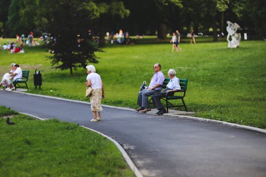 seniors walking in a park