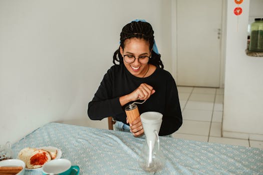 happy woman enjoying her morning routine