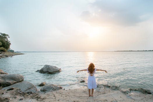 happy woman reflecting in nature