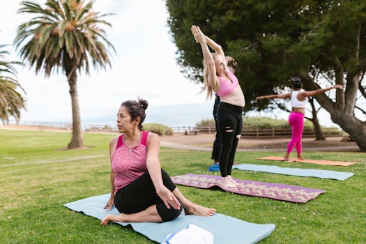 group yoga class in a park