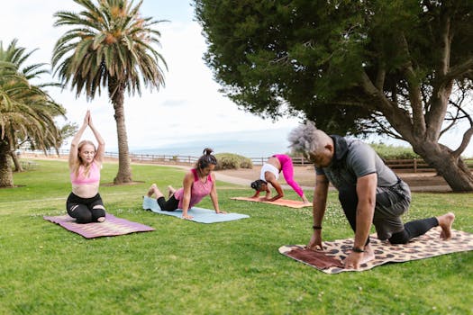 group of seniors exercising in a park