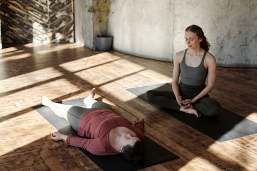 women practicing morning yoga