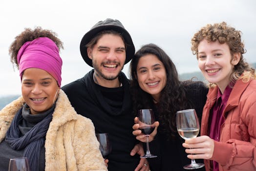 happy group of women traveling together