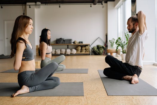 women practicing yoga